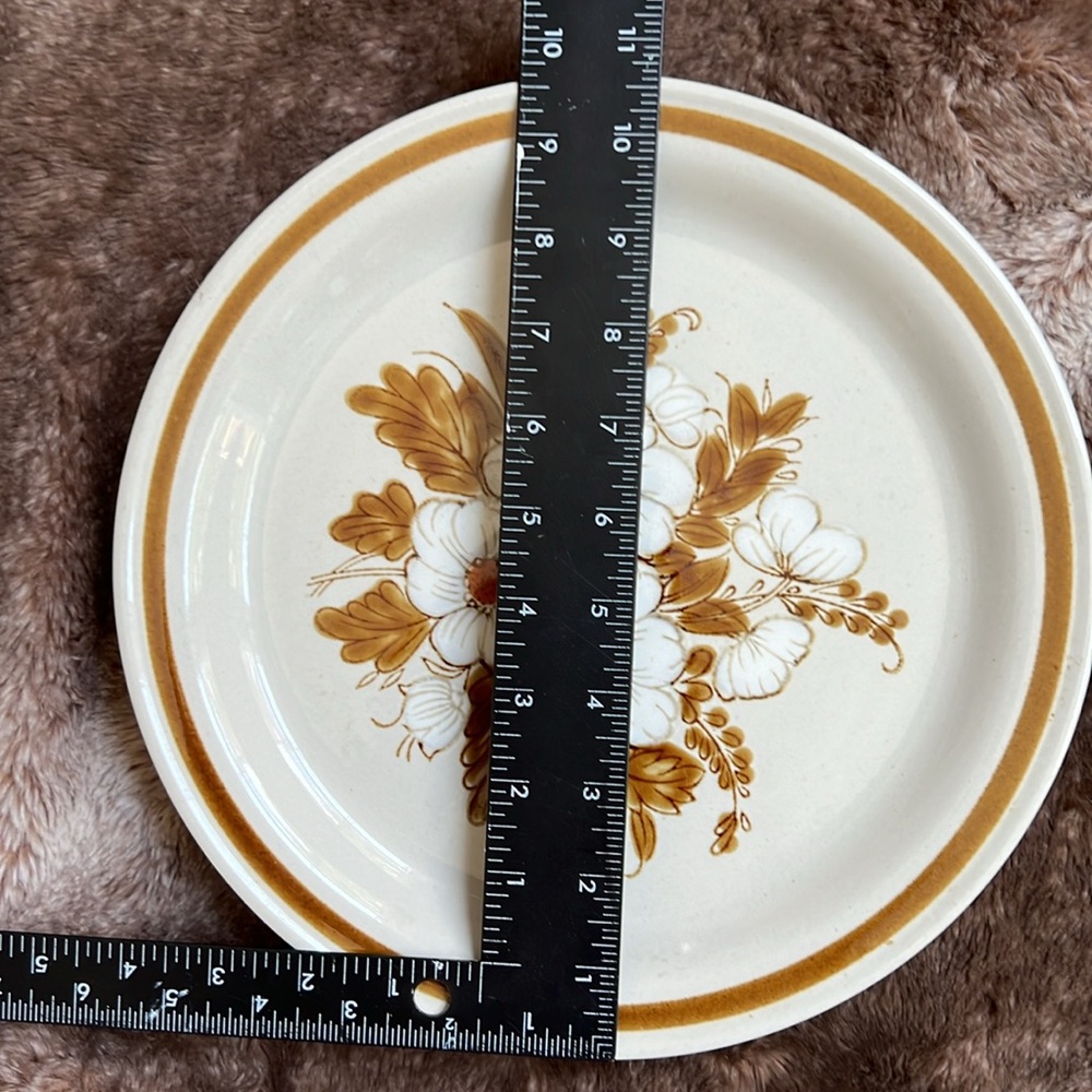 VTG 70s Japan Hand Painted Dried Flowers Mountain Wood STONEWARE Dinner Plate - Picture 6 of 16